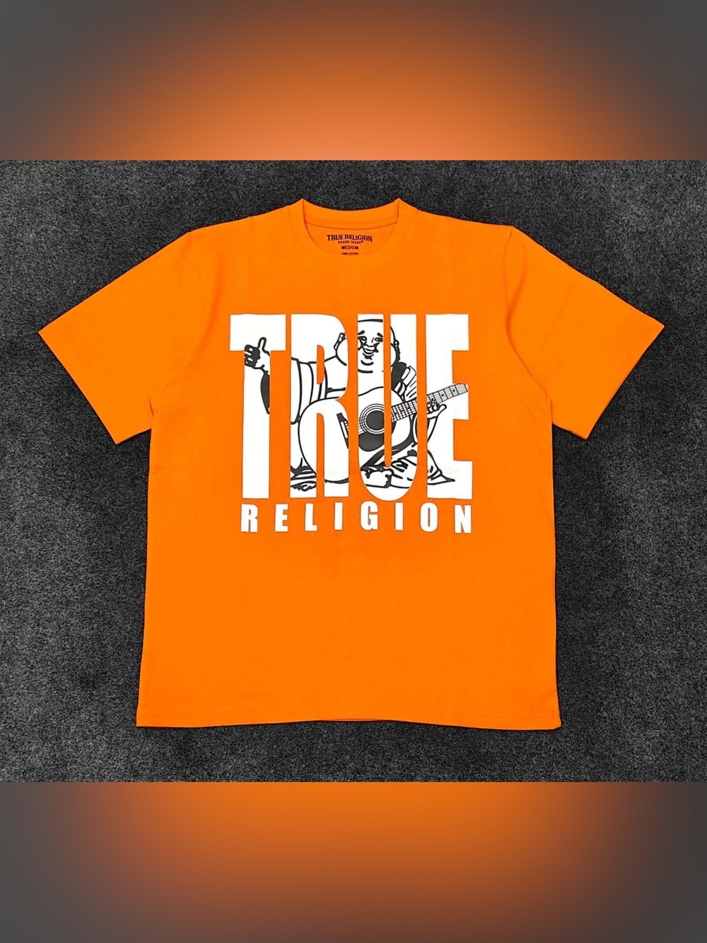 True Religion Orange Tee with White Logo Graphic